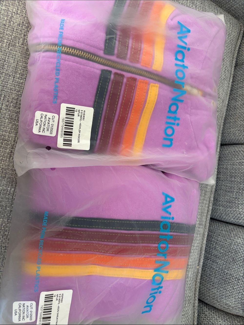 Aviator Nation Girls Purple Rainbow Stripe Hoodie & Jogger Set - Picture 2 of 5